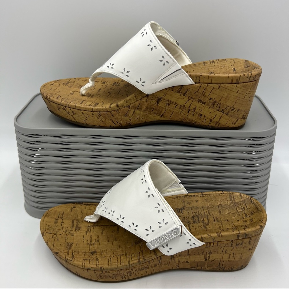 Vionic White Cork Wedge Sandals